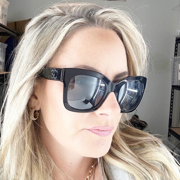 Chanel 5357 Square Oversized CC Designer Sunglasses Black - Picture 4 of 14